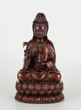 纯黄铜观音佛像摆件家居客厅装饰品铜观音菩萨工艺品中式莲花观音