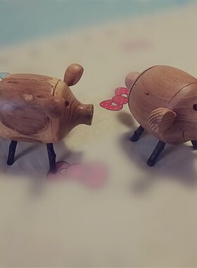 木头小猪创意木质桌面玄关工艺品摆件饰品收纳盒储物罐礼物送小孩