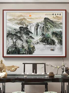 国画春山富水图办公室挂画宝地福居山水画靠山图背景墙定制装饰画