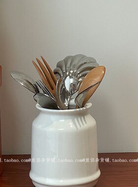 复古简约厨房陶瓷收纳罐白色餐具筷子笼储物罐高颜值收纳桶笔筒