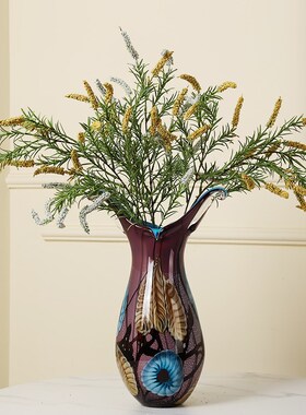 艺术大师轻奢琉璃花瓶摆件富贵花开客厅玄关摆设软装古风敞口装饰