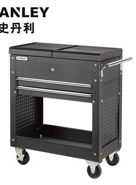 史丹利2抽屉工具车工作车汽修维修车手推车黑色铁皮车94-539-23
