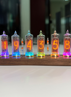复古辉光数码管时钟迷你真辉光台钟 黑胡桃木感应开关电子管