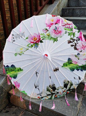 包邮走秀道具伞旗袍流苏伞布古装伞汉服油纸伞红色古典伞绿色舞伞