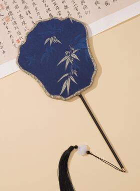 竹叶古风团扇竹子中国风织锦缎刺绣扇圆形宫扇舞蹈女式汉服旗袍扇
