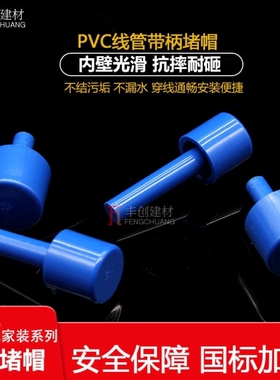 加厚PVC电线管管帽蓝色带柄线管堵头带棒塑料堵帽防尘塞162025