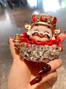 镶钻财神小摆件一对办公室桌家居汽车车载装饰品女生日红色礼物