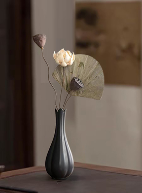 新中式水仙瓶宋代禅意干花插花景德镇陶瓷花瓶客厅装饰品古风摆件