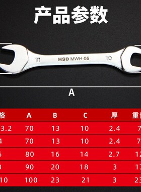 台湾双开口呆扳手超薄油管固定叉口扳手工具套装3.2/4/6/8同TS-05