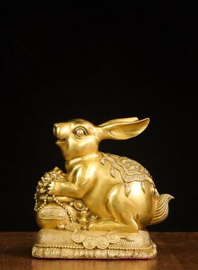 纯铜十二生肖之一金钱兔子招财吉祥铜器摆件室内客厅桌面摆放用品