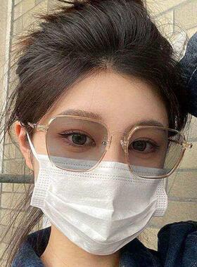 自动感光变色眼镜女韩版百搭高级感防蓝光大脸显瘦素颜平光太阳眼