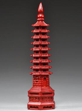红色纯木质文昌塔九层摆件实木雕刻9层13层办公室装饰红木工艺品