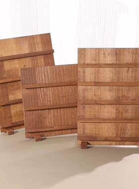 胡桃色展示架多层卡纸作品展示板美甲直播展示架一体式阶梯型木架