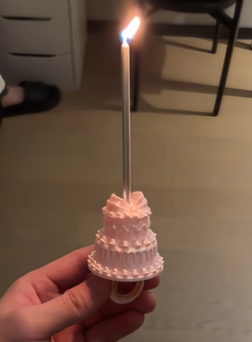 蜡烛蛋糕戒指生日创意道具装饰戒指3d打印拍照出片神器首饰礼物