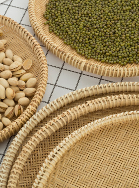 苏里精编竹编手工竹制品有孔无孔筛子饺子托盘家用馒头筐竹匾簸箕