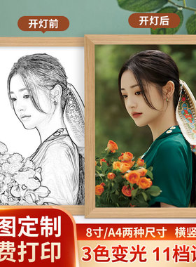 素描画像定制相框摆台画框阳光画灯光画diy小夜灯真人照片转手绘
