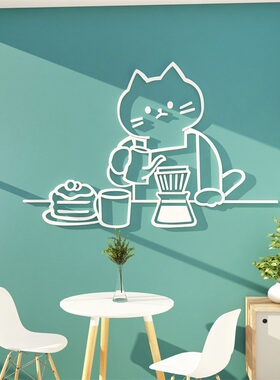 网红打卡奶茶店墙壁面装饰宠物猫咪咖啡厅馆氛围布置吸引顾客神器