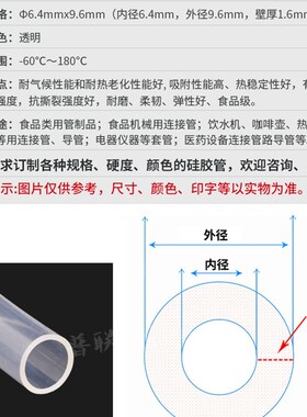 蠕动泵管 硅胶管6.4x9.6 内径6.4mm 外径9.6mm 耐高温耐磨