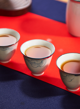 草木人手绘芙蓉茶杯青花品茗杯陶瓷茶具日式个人杯主人杯单杯茶盏