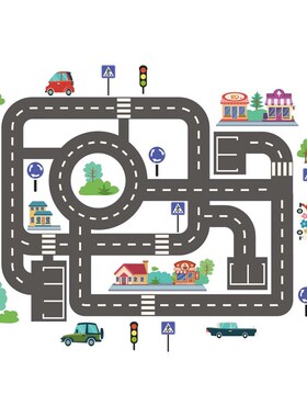 城市道路轨道墙贴地板贴纸幼儿园儿童房小汽车地贴墙贴自粘贴画