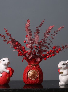 兔年2023年新年摆件兔子摆件入户玄关客厅电视柜家用装饰工艺品