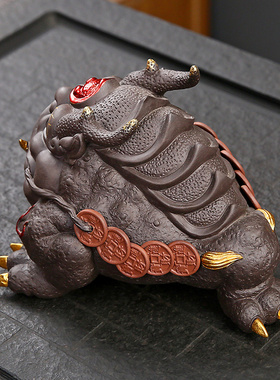 中式风格紫砂招财金蟾茶宠 可养护家居茶桌装饰品