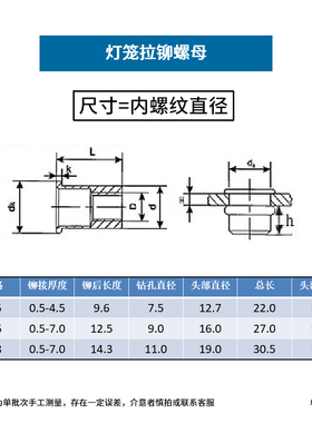 灯笼型拉铆螺母拉帽304不锈钢镀锌汽车件开槽膨胀铆接螺母M5M6M8