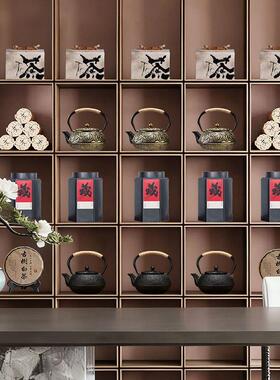 新柜中罐式商业茶BIY空间茶馆茶饼茶叶开格茶装饰品放摆件搭配陈