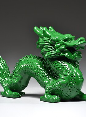 绿色木质青龙摆件木制十二生肖木头飞龙客厅缺角补角装饰工艺品