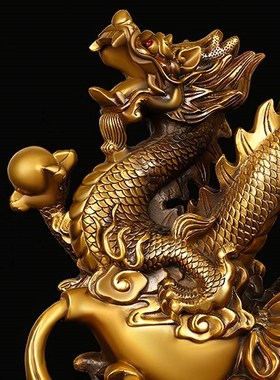 纯铜龙摆件生g肖龙福禄龙葫芦龙神兽瑞兽大号家用办公室桌面装饰