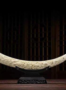 【大师做工 精雕打磨o】天然猛犸牙   双龙戏珠摆件乔迁新居礼品