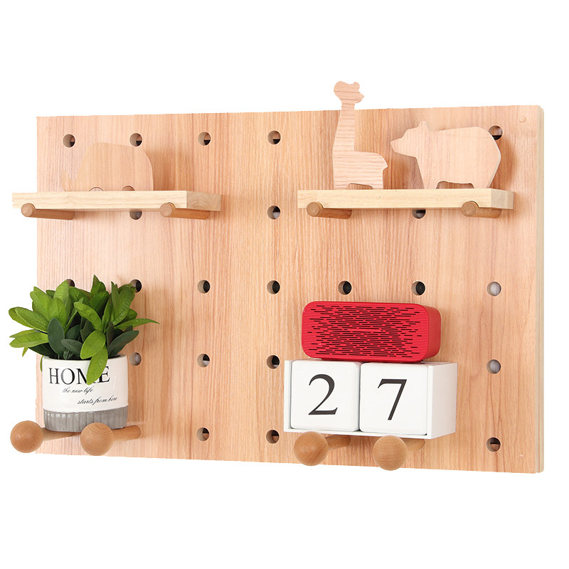 Pure solid wood hole board custom-made wooden wall storage rack entry entrance kindergarten white wall decoration storage