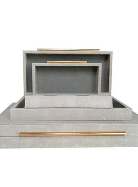 简约现长扁铁方形收纳盒 家居桌面木盒装饰品家具城软装摆设