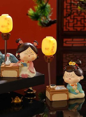 唐仕女唐妞摆件西安文创旅游纪念品寝室书画带小夜灯桌面装饰品