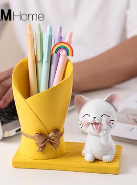 治愈系可爱小猫咪笔筒摆件创意网红客厅办公室桌面收纳桶生日礼物