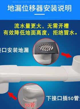 75可调长度扁管地漏移位器扁管配件阳台卫生间洗衣机脸盆下水管