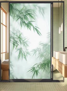 玻璃贴静电防窥透光竹叶浴室卧室卫生间玻璃窗户静电磨砂玻璃贴膜