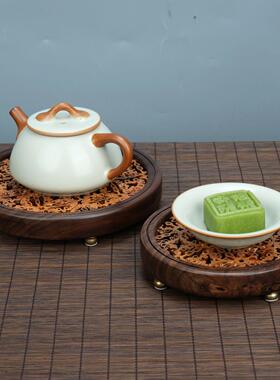 陶迷黑胡桃木杯垫 核桃茶台核桃壶承茶道茶杯垫托杯子垫隔热垫