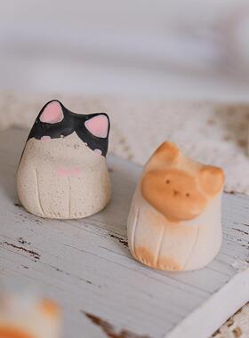 燚坊猫猫窑陶瓷小猫摆件扩香石牛墩墩创意猫咪桌面摆件品精致礼物
