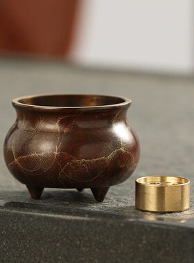 甄选禅意酒红色迷你线香炉铜香插香座中式茶道摆件小檀香炉家用香