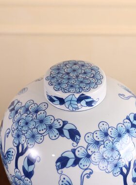 甄选青花瓷“大肚容福”法式中式花民宿客厅玄关博古架落地插花器