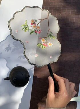 荷塘月韵古扇古风绣花团扇中国风汉服拍照道具舞蹈走秀配饰手工