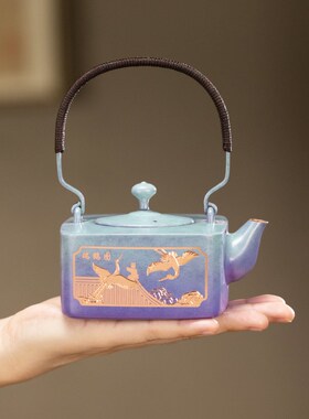 朱炳仁铜瑞鹤四方壶煮茶复古烧水铜壶茶壶春茶功夫茶具节日礼物