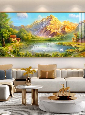 山水画客厅挂画风景手绘油画沙发背景墙装饰画高档大气聚宝盆壁画