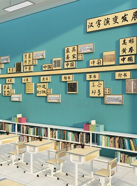 汉字演变发展线教室布置装饰班级文化互动幼儿园楼梯墙面环创成品