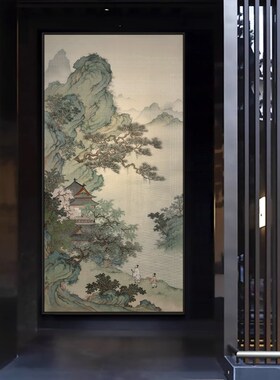 新中式进门玄关挂画《松风祥鹤》走廊过道装饰画书房风景艺术家画