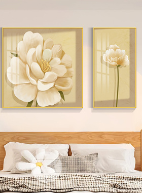 牡丹花奶油风客厅装饰画卧室床头挂画花卉墙画两联高级感餐厅壁画