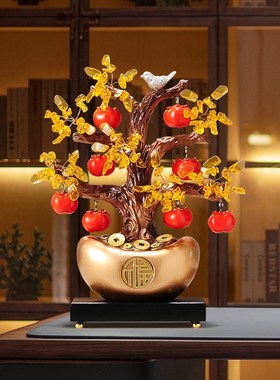 事事如意柿子发办树客厅财公室摆业装饰品玄关电视柜店铺开件礼品