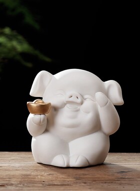 精品德化白瓷可爱小猪摆件新中式陶瓷吉祥纳财福猪家居桌面小饰品