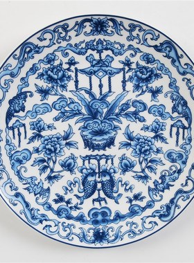 青花陶瓷挂盘背景墙面中式装饰盘子客厅餐厅酒店家居摆件壁饰挂件
